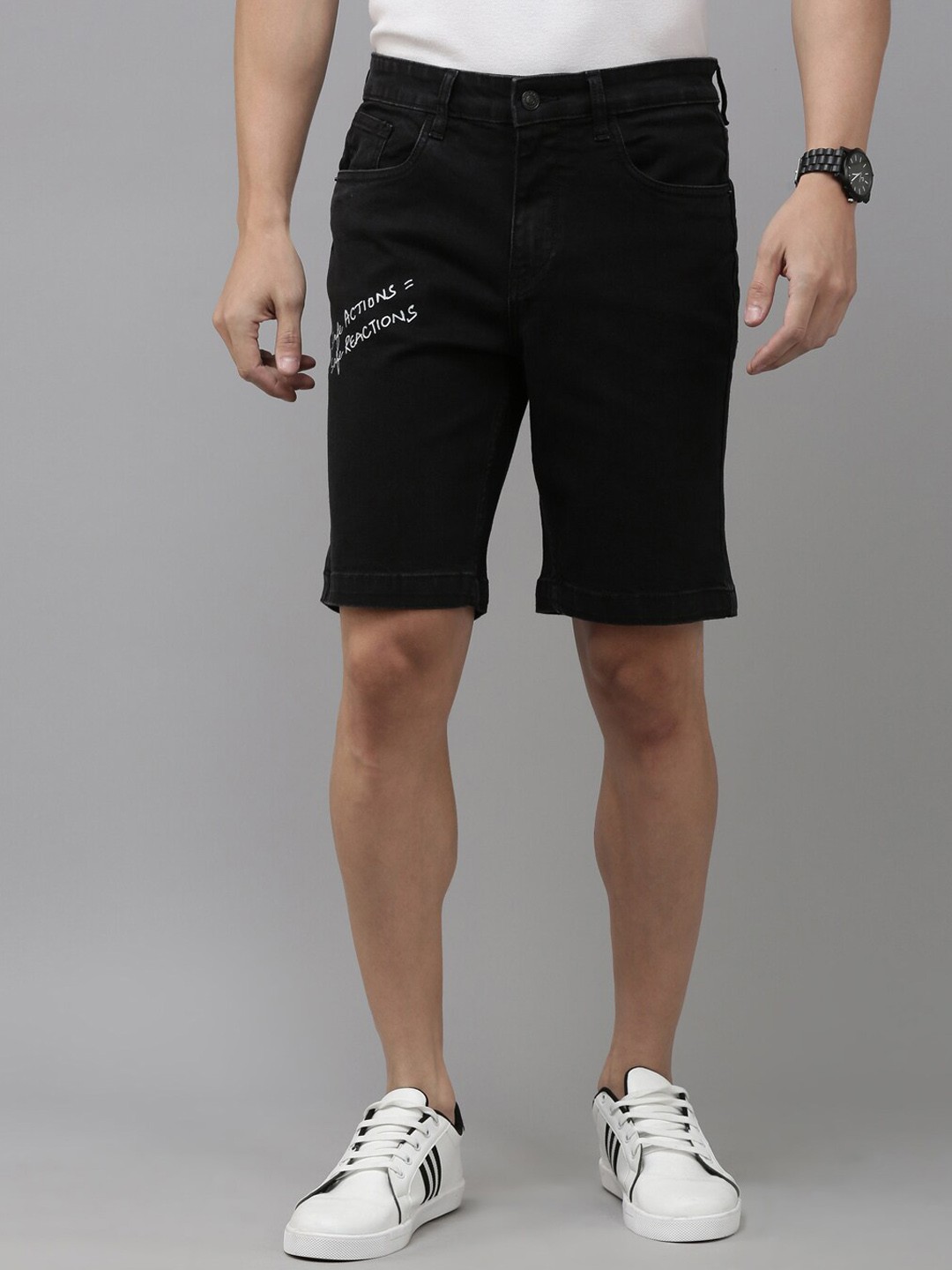 

Old Grey Men Mid Rise Denim Shorts, Black