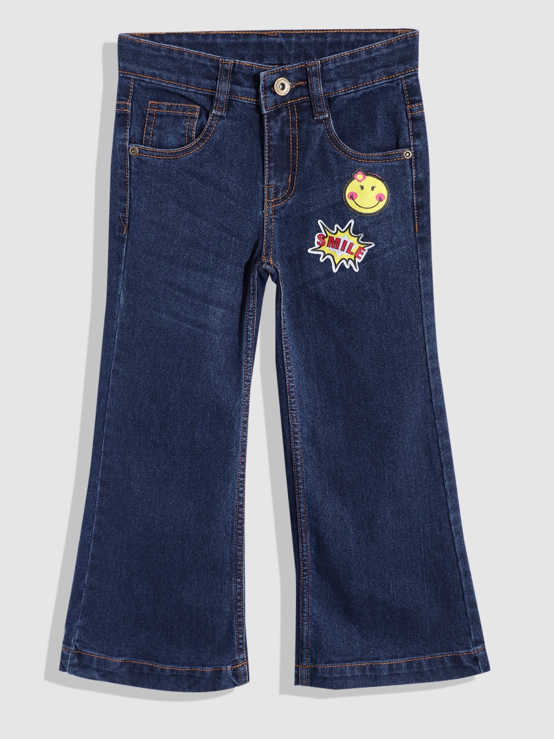 

YK Girls Flared Printed Stretchable Jeans, Navy blue