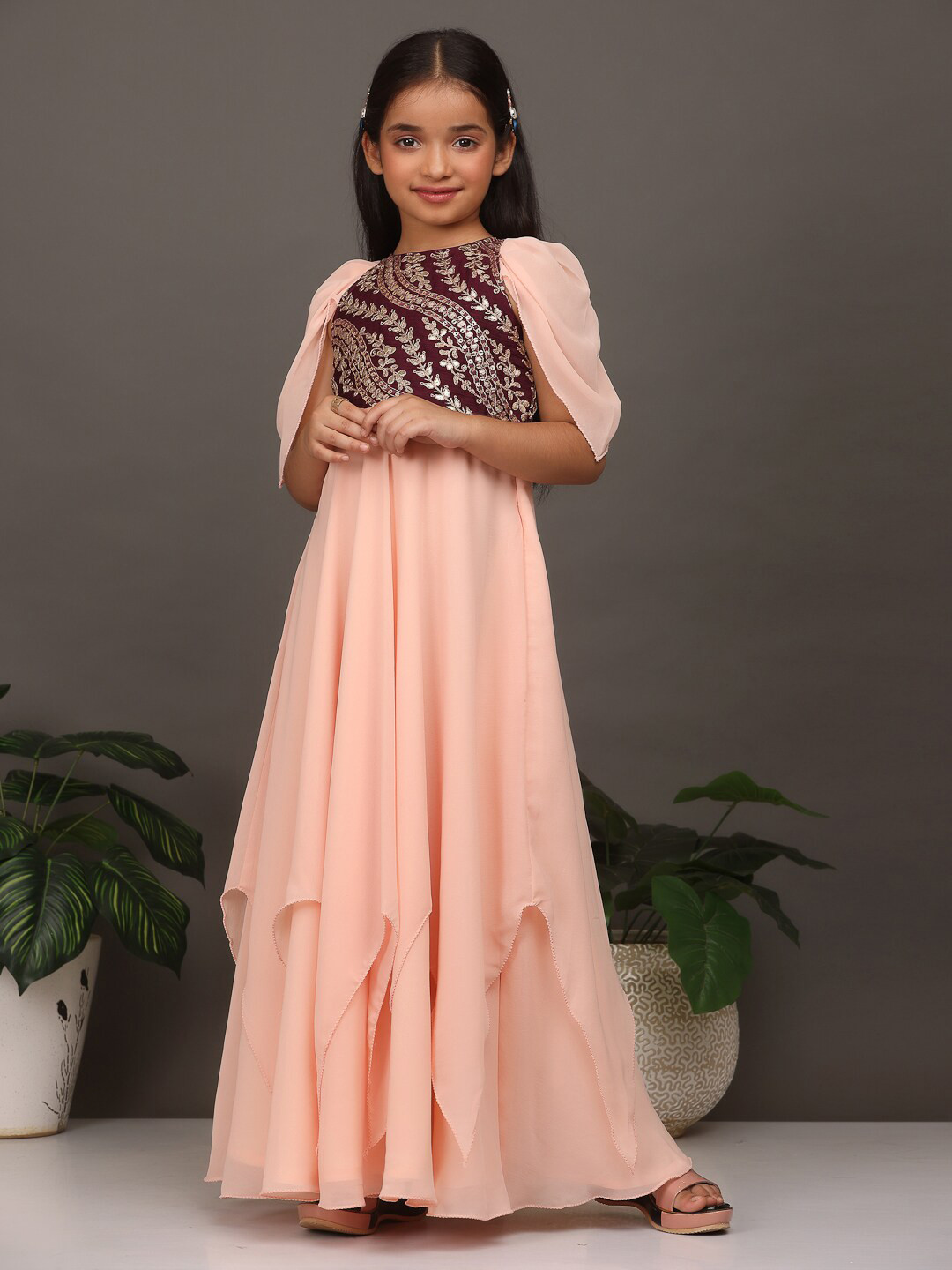 

Ethnovog Girls Georgette Sequined Maxi Dress, Peach