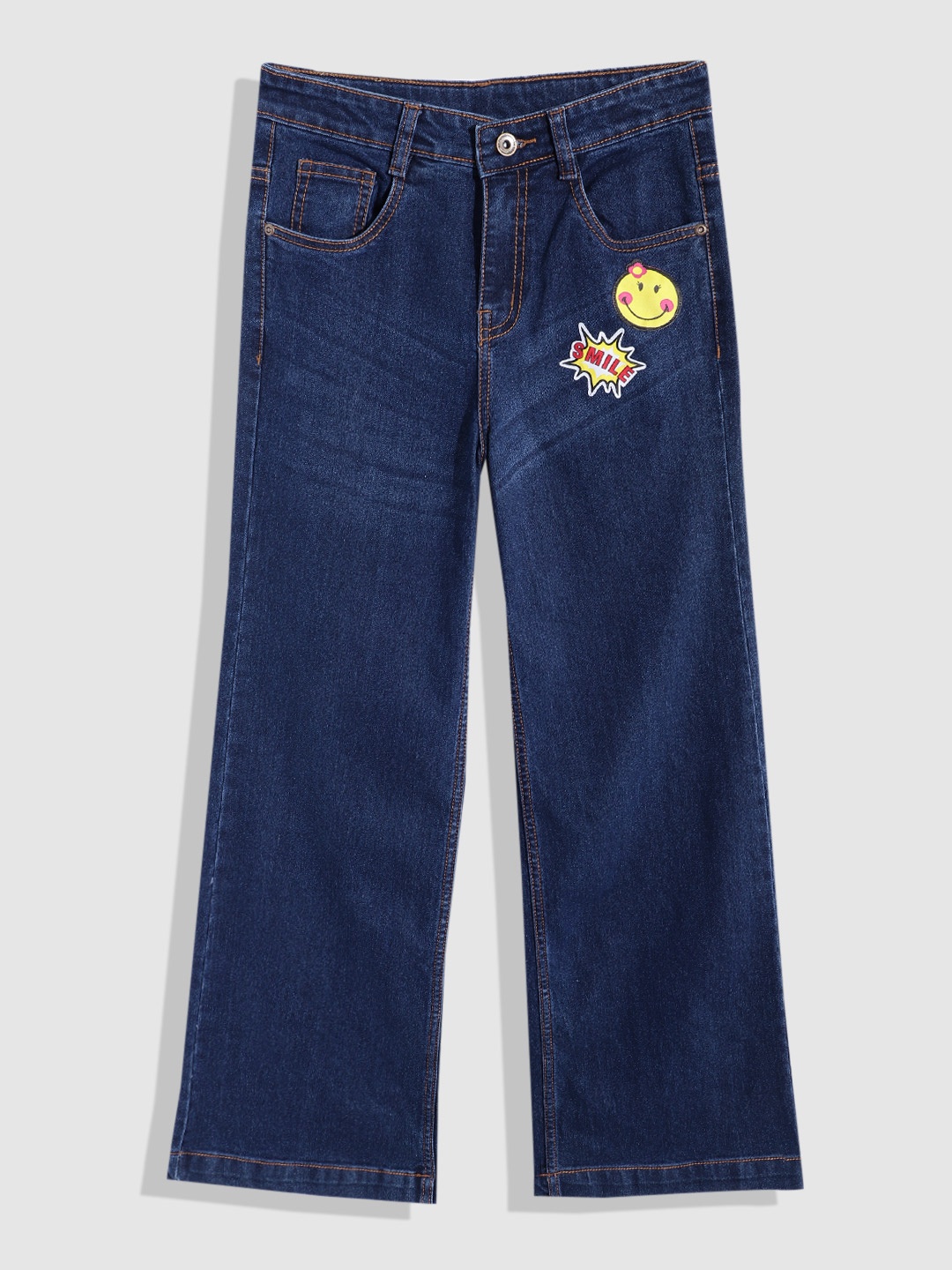 

YK Girls Flared Printed Stretchable Jeans, Navy blue