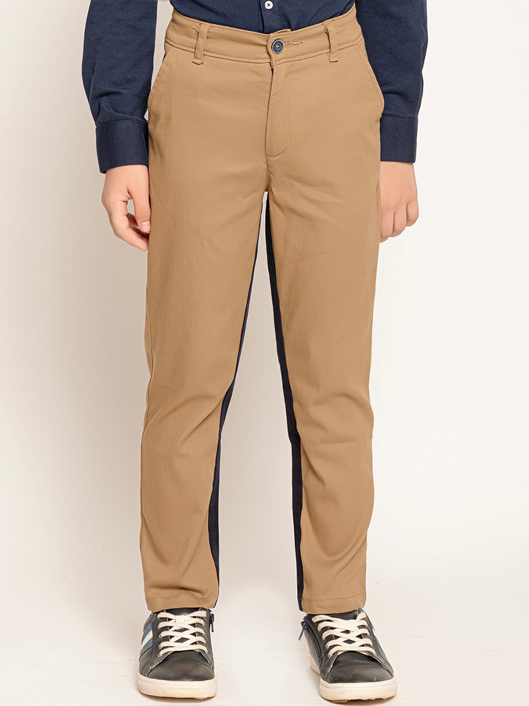 

One Friday Boys Mid Rise Plain Relaxed Cotton Chinos Trousers, Beige