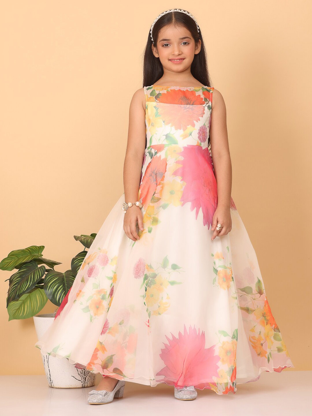 

Ethnovog Floral Printed Fit & Flare Maxi Dress, Off white