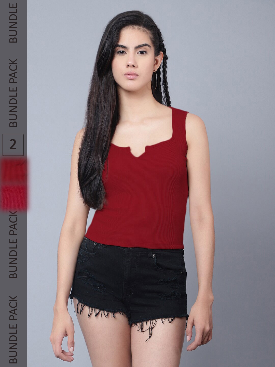 

Boleem Pack Of 2 Cotton Fitted Crop Tops, Maroon
