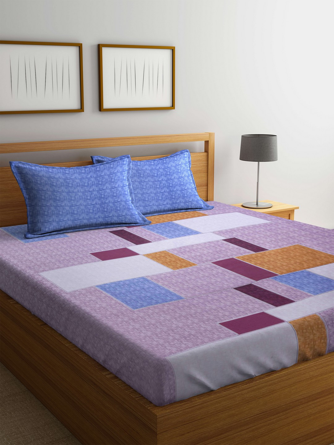 

BLUSH Multicoloured Abstract Flat 144 TC Cotton 1 King Bedsheet with 2 Pillow Covers, Multi