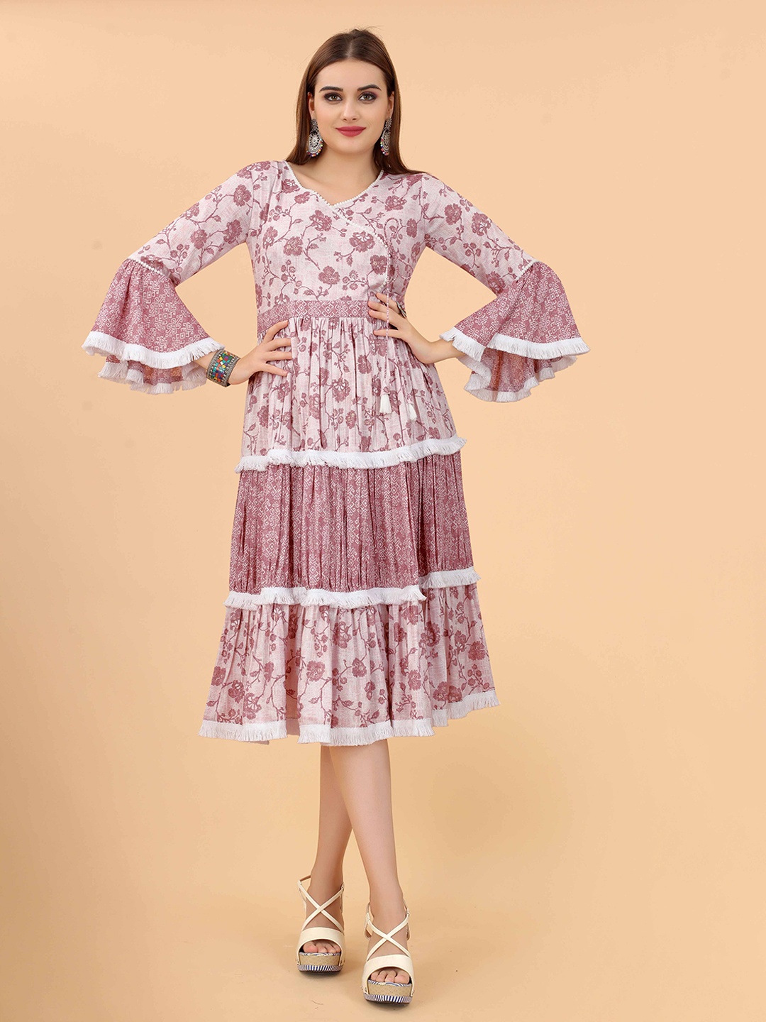 

Growish Ethnic Motifs Print A-Line Dress, Purple