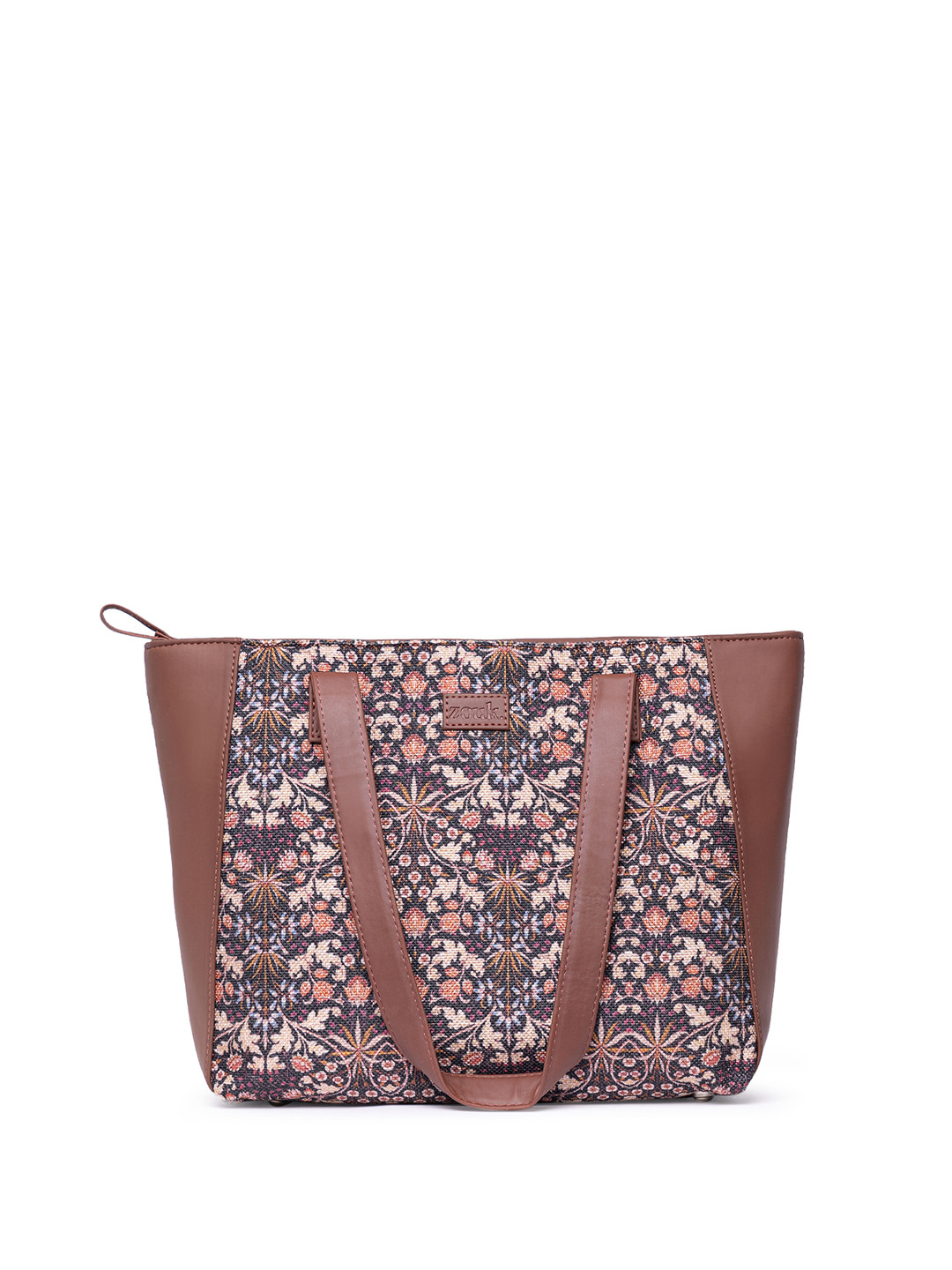 

ZOUK Floral Printed Structured Vegan Leather Tote Bag, Brown