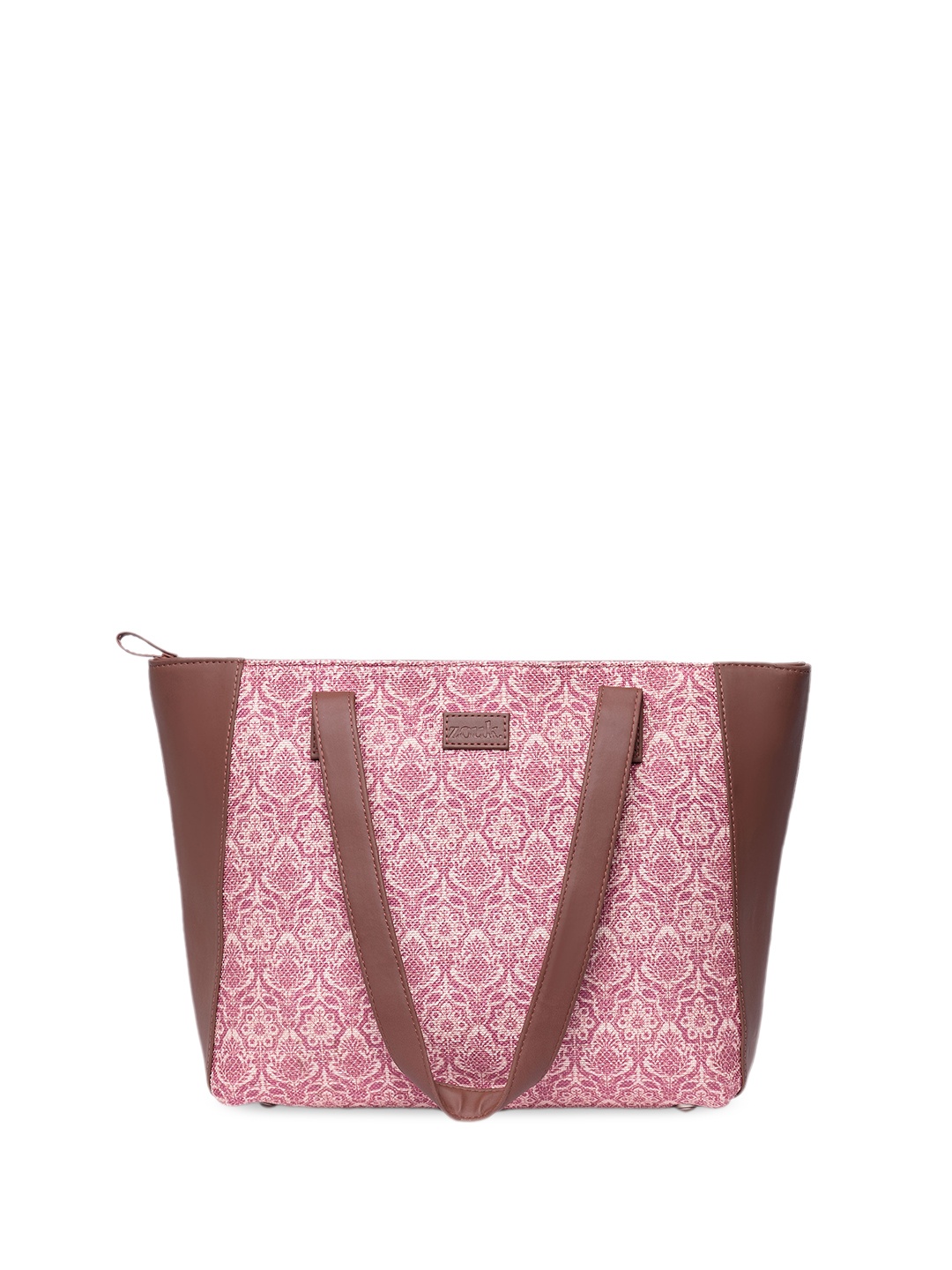 

ZOUK Floral Printed Structured Vegan Leather Tote Bag, Pink