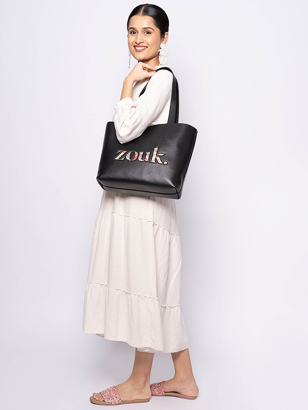

ZOUK Mughal Art Structured Vegan Leather Tote Bag, Black
