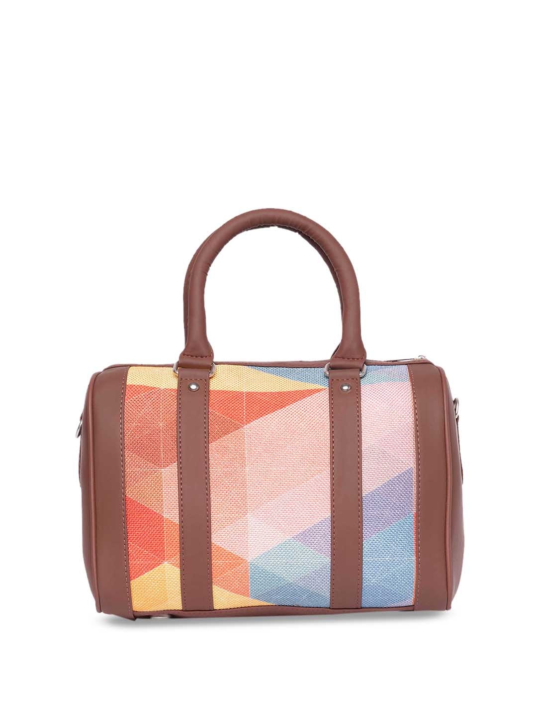 

ZOUK Geometric Printed Bowling Jute Handheld Bag, Brown
