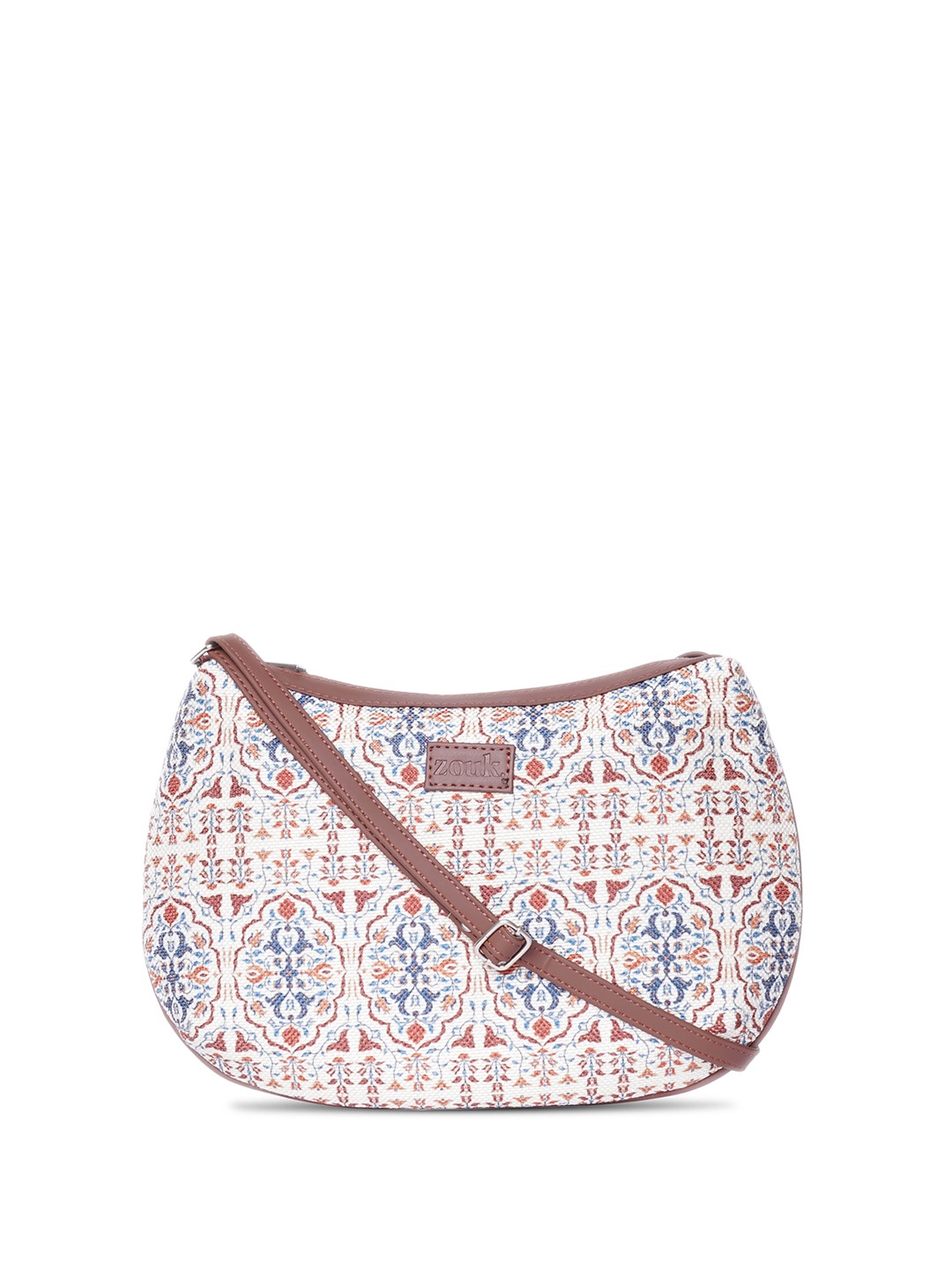 

ZOUK Ethnic Motifs Printed Structured Jute Sling Bag, White