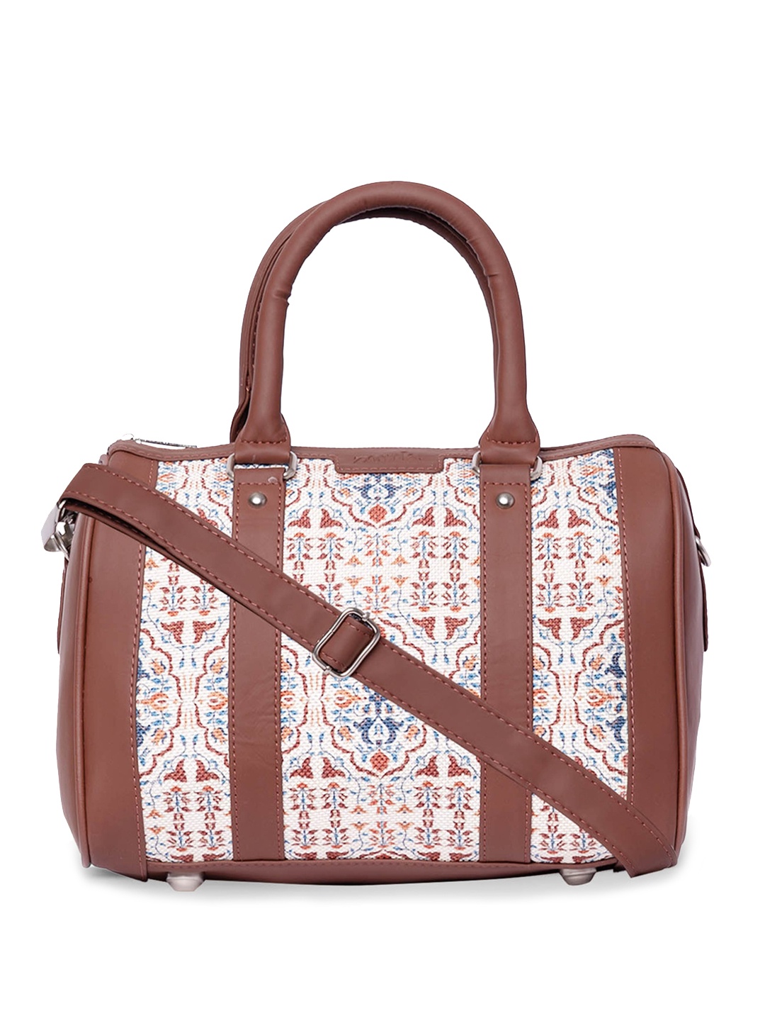 

ZOUK Ethnic Motifs Printed Structured Handheld Bag, Brown