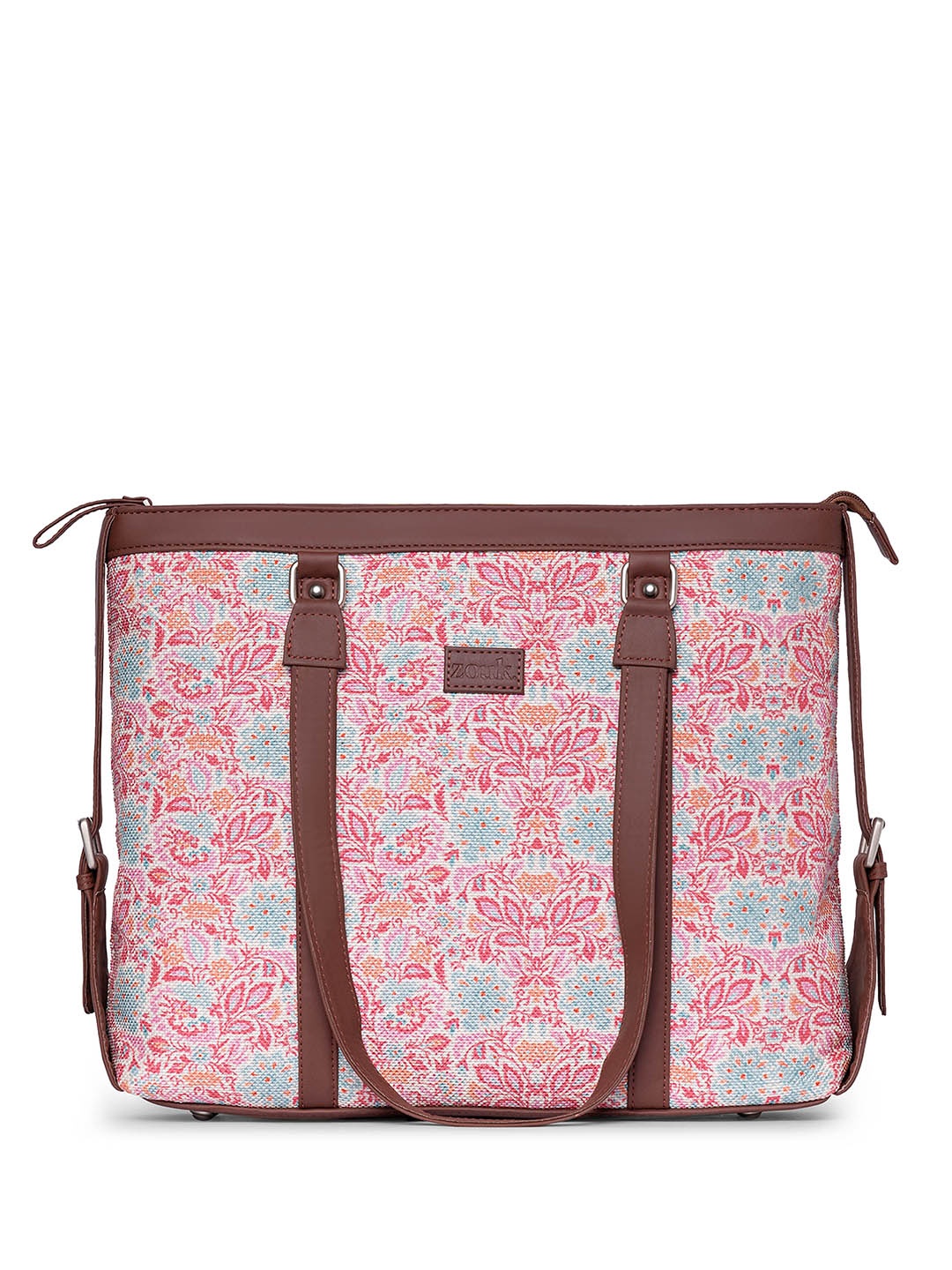 

ZOUK Floral Printed Structured Jute Shoulder Bag, Brown