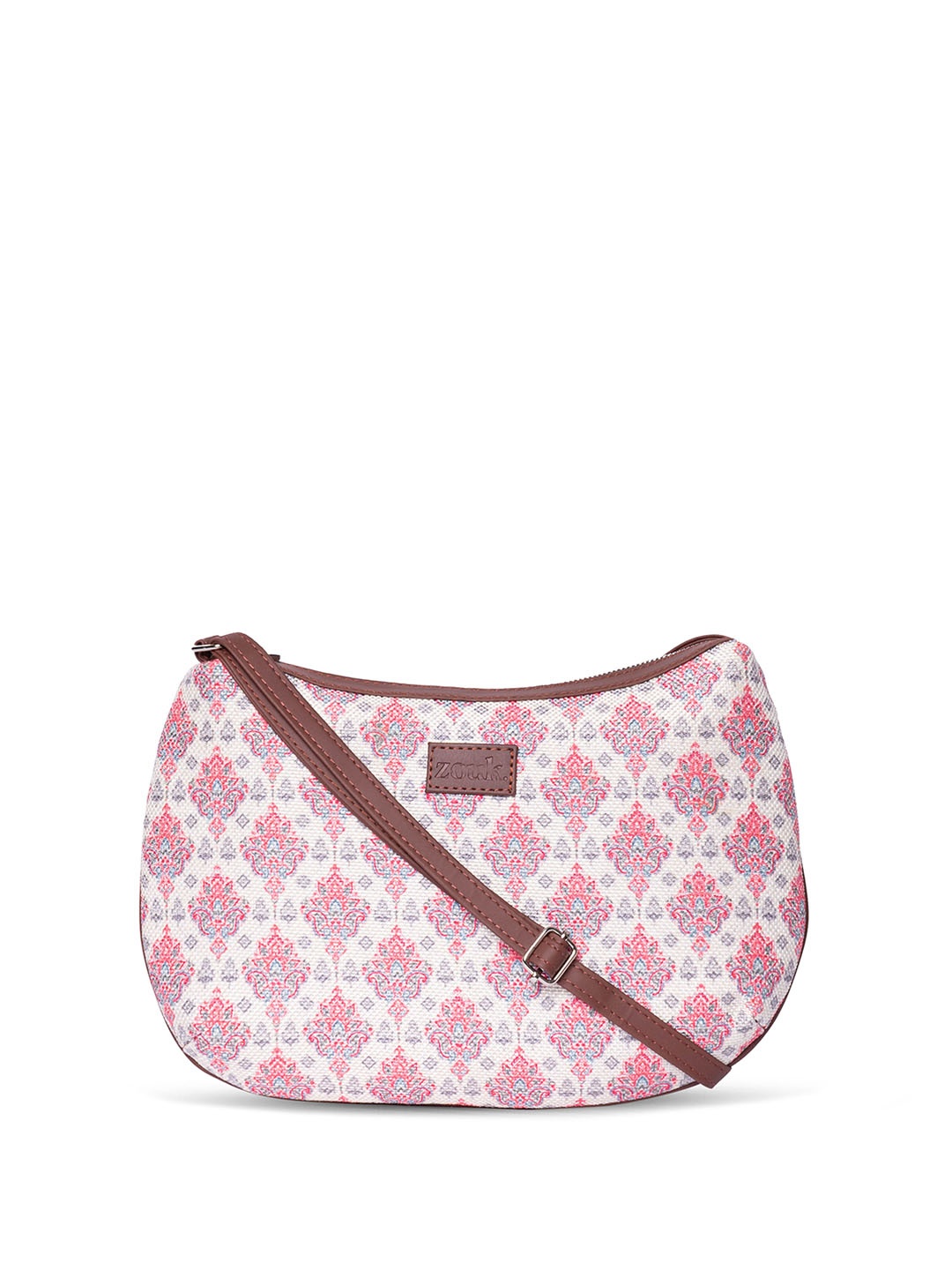 

ZOUK Ethnic Motifs Printed Structured Sling Bag, White