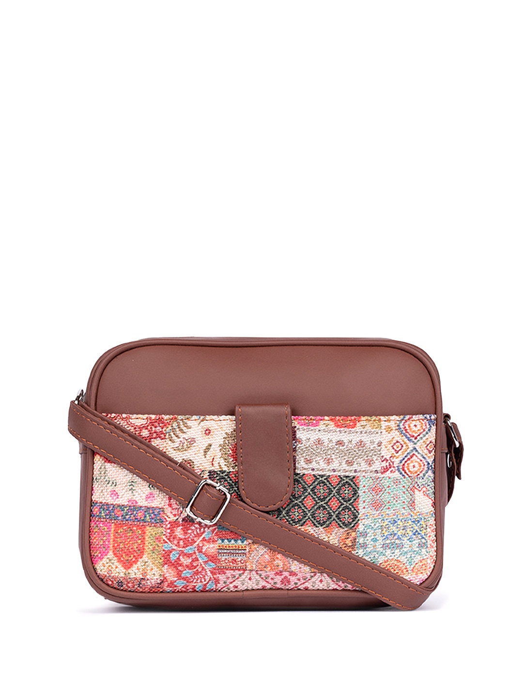 

ZOUK Ethnic Motifs Printed Structured Jute Sling Bag, Off white