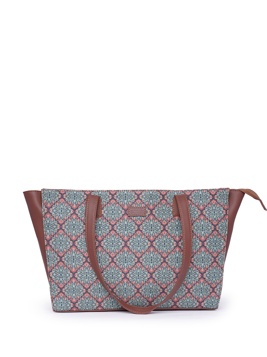 

ZOUK Floral Printed Structured Vegan Leather Tote Bag, Green