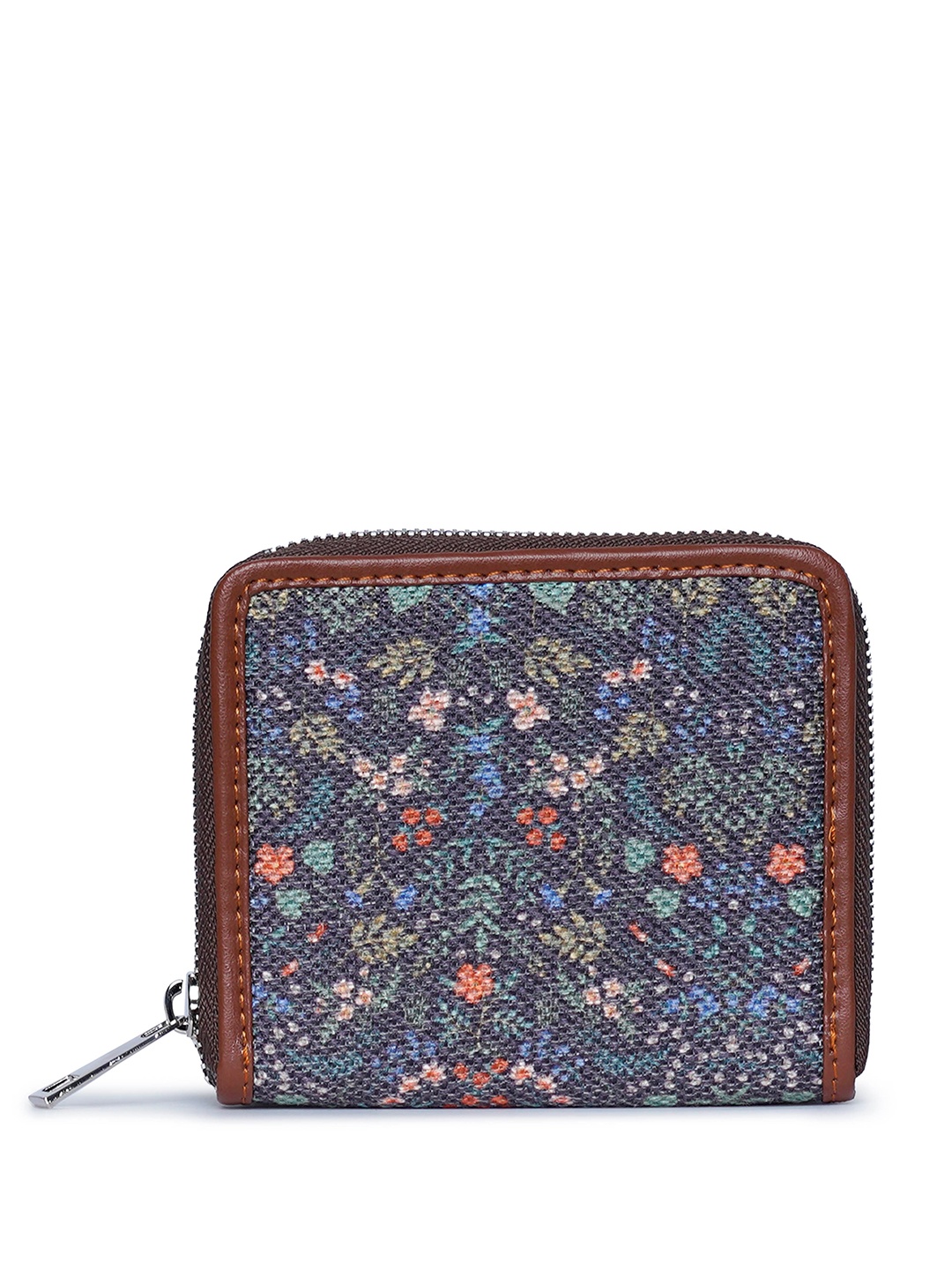 

ZOUK Women Floral Printed Zip Detail Zip Around Wallet, Brown
