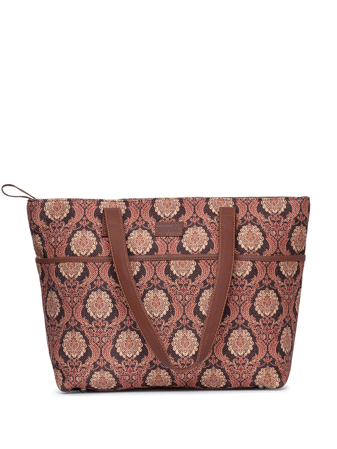 

ZOUK Ethnic Motifs Printed Structured Jute Shoulder Bag, Brown