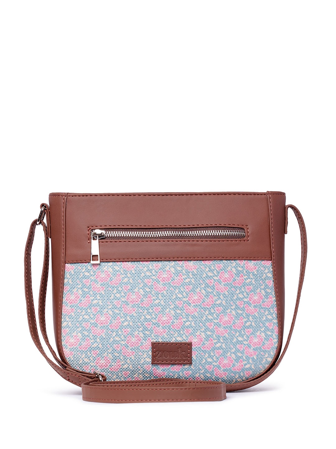 

ZOUK Floral Printed Structured Sling Bag, Blue