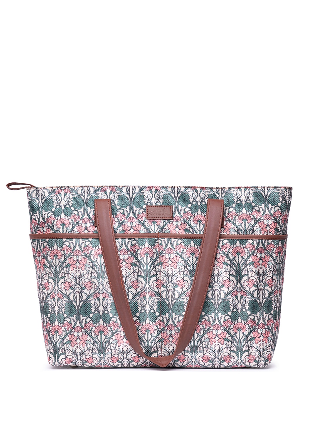 

ZOUK Floral Printed Shopper Jute Tote Bag, Green