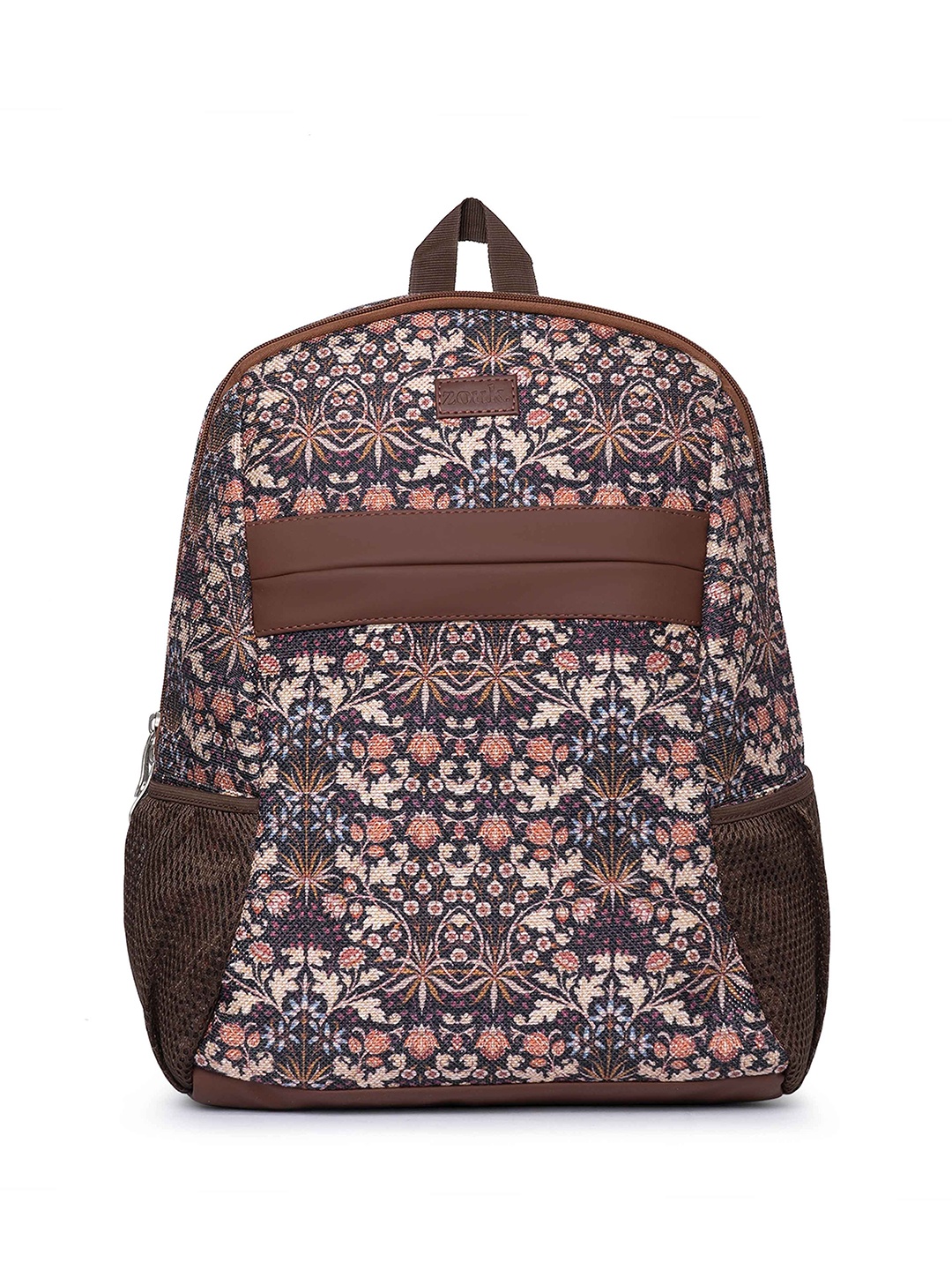 

ZOUK Women Floral Printed Water Resistance Padded Backpack, Brown