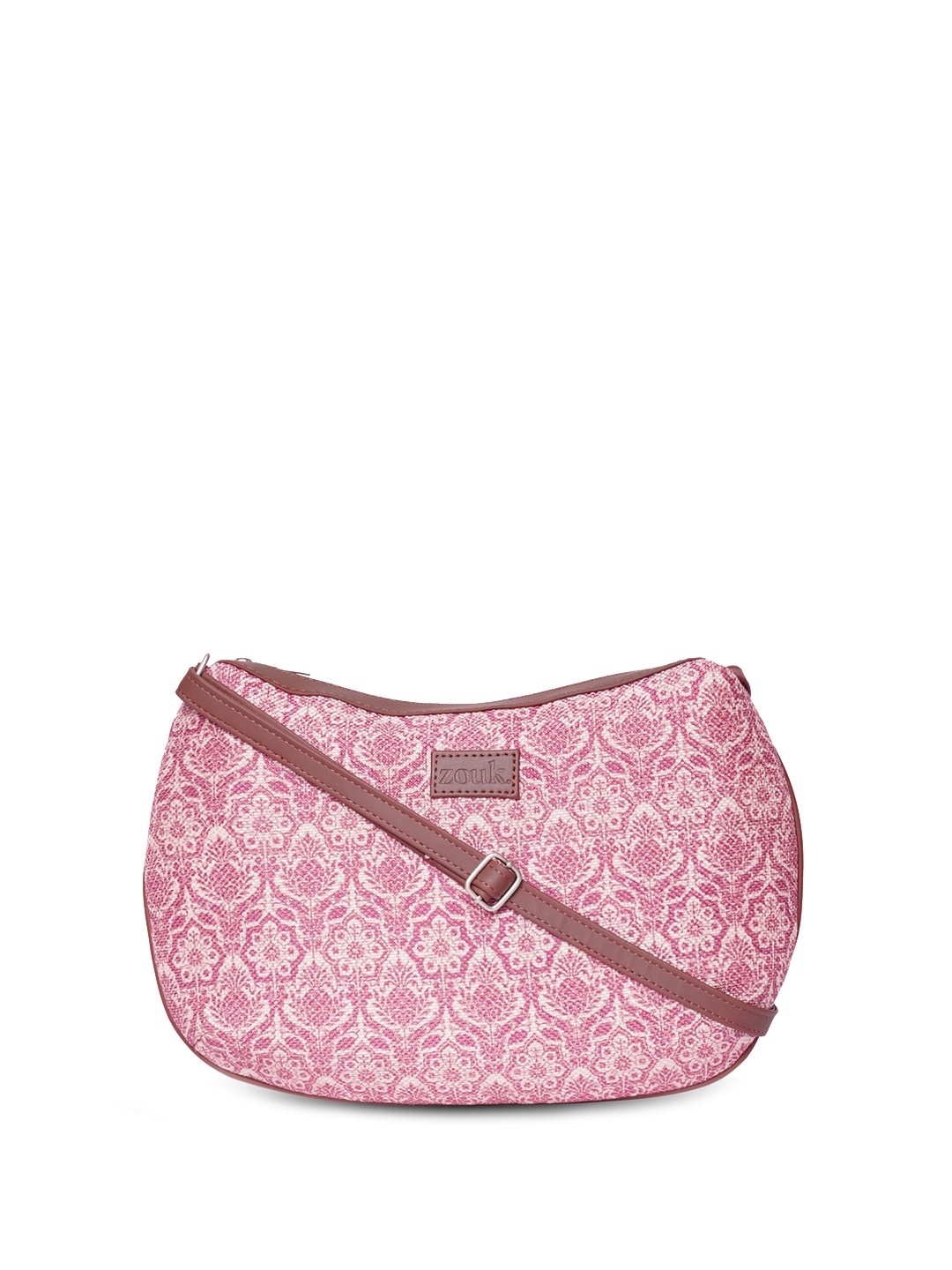 

ZOUK Ethnic Motifs Printed Structured Jute Sling Bag, Pink