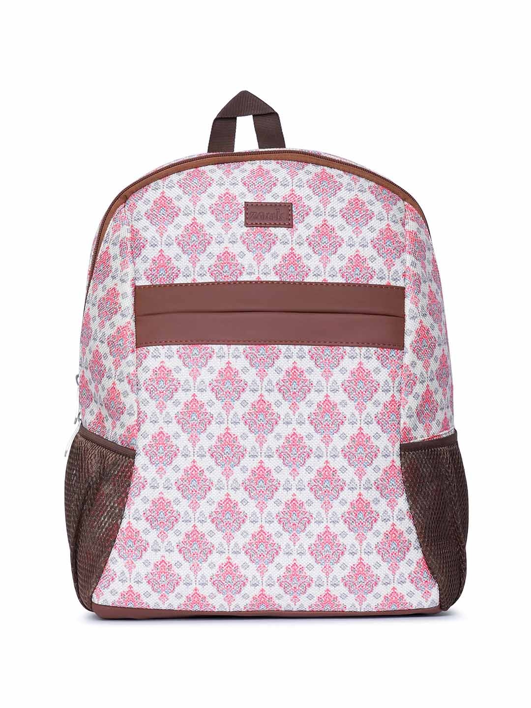 

ZOUK Women Geometric Printed Water Resistance Padded Backpack, Pink