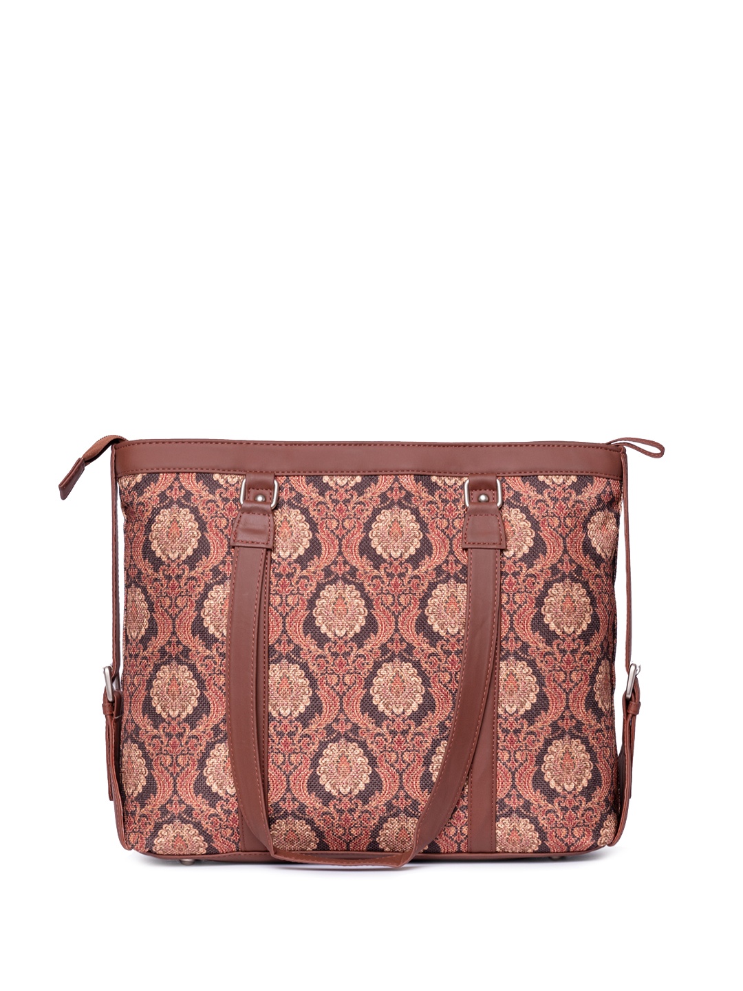 

ZOUK Floral Printed Structured Jute Shoulder Bag, Brown