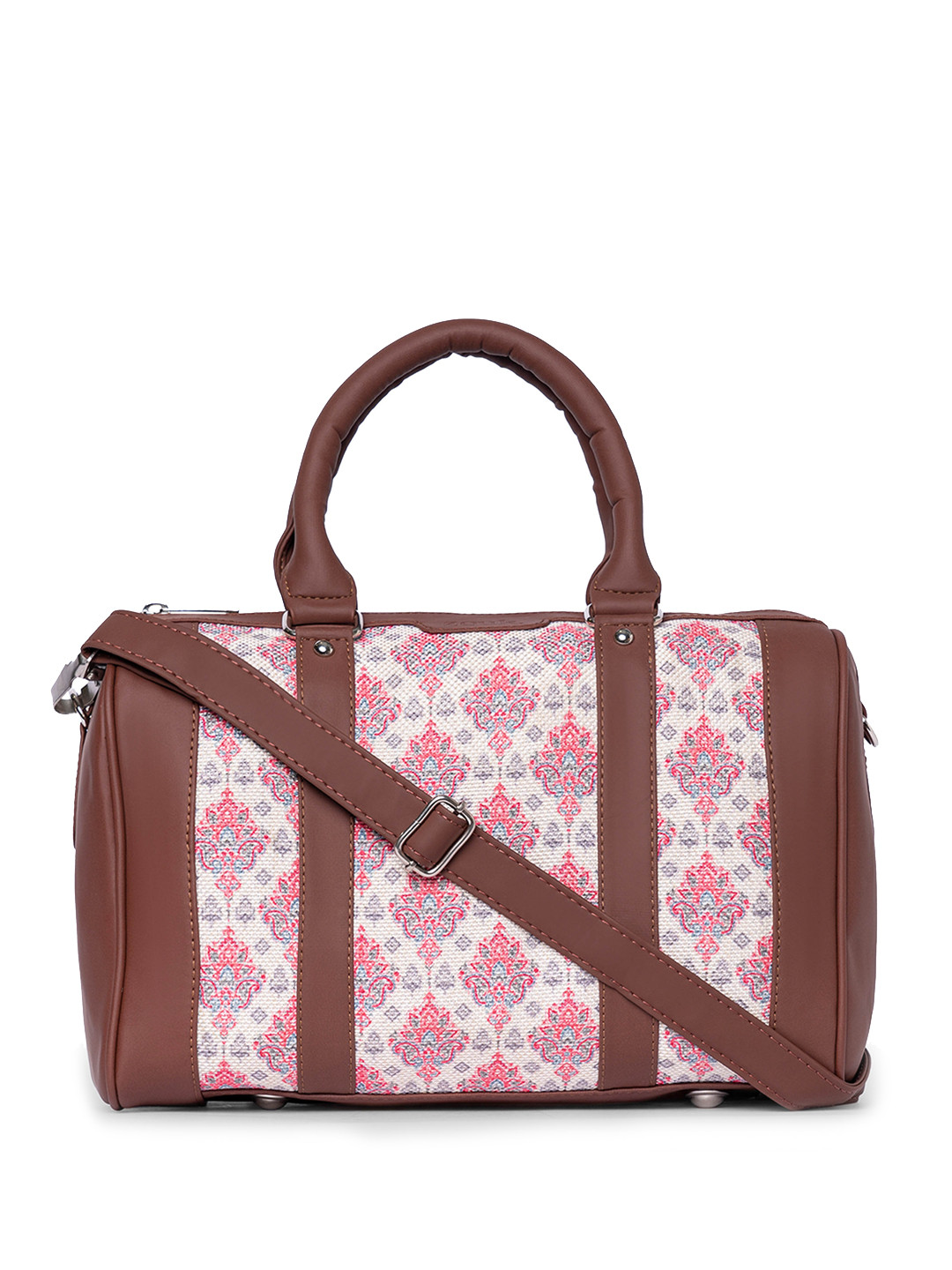 

ZOUK Floral Printed Structured Vegan Leather Handheld Bag, Pink
