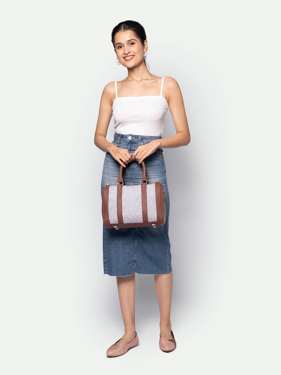 

ZOUK Floral Printed Structured Handheld Bag, Blue