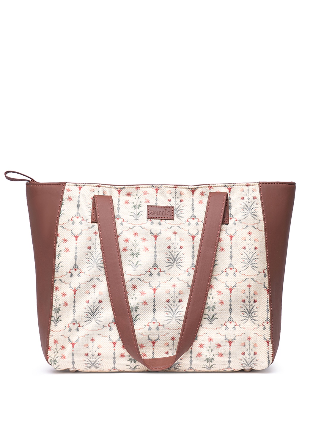 

ZOUK Ethnic Motifs Printed Structured Tote Bag, White