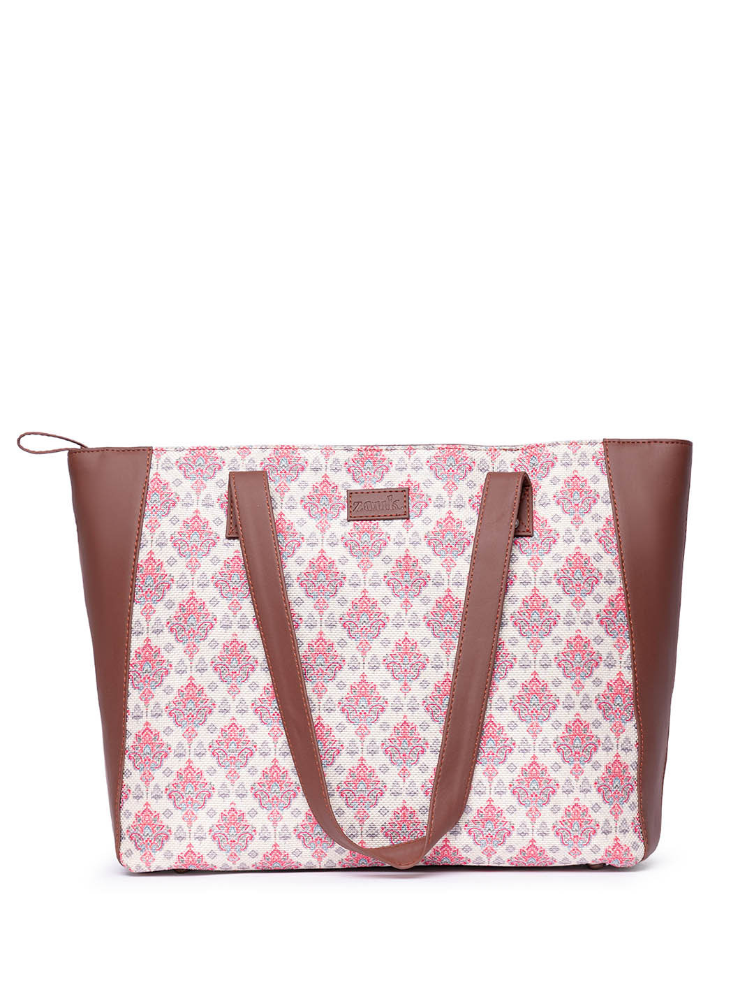 

ZOUK Ethnic Motifs Printed Structured Jute Handheld Bag, White