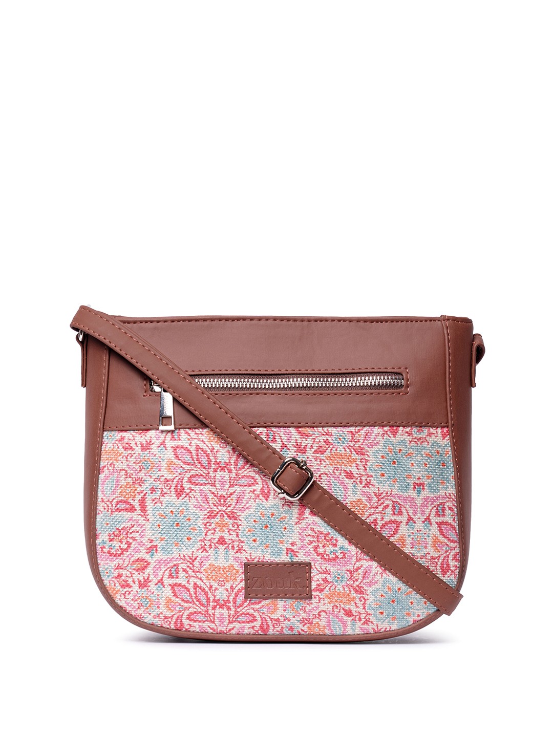 

ZOUK Floral Printed Structured Sling Bag, Pink