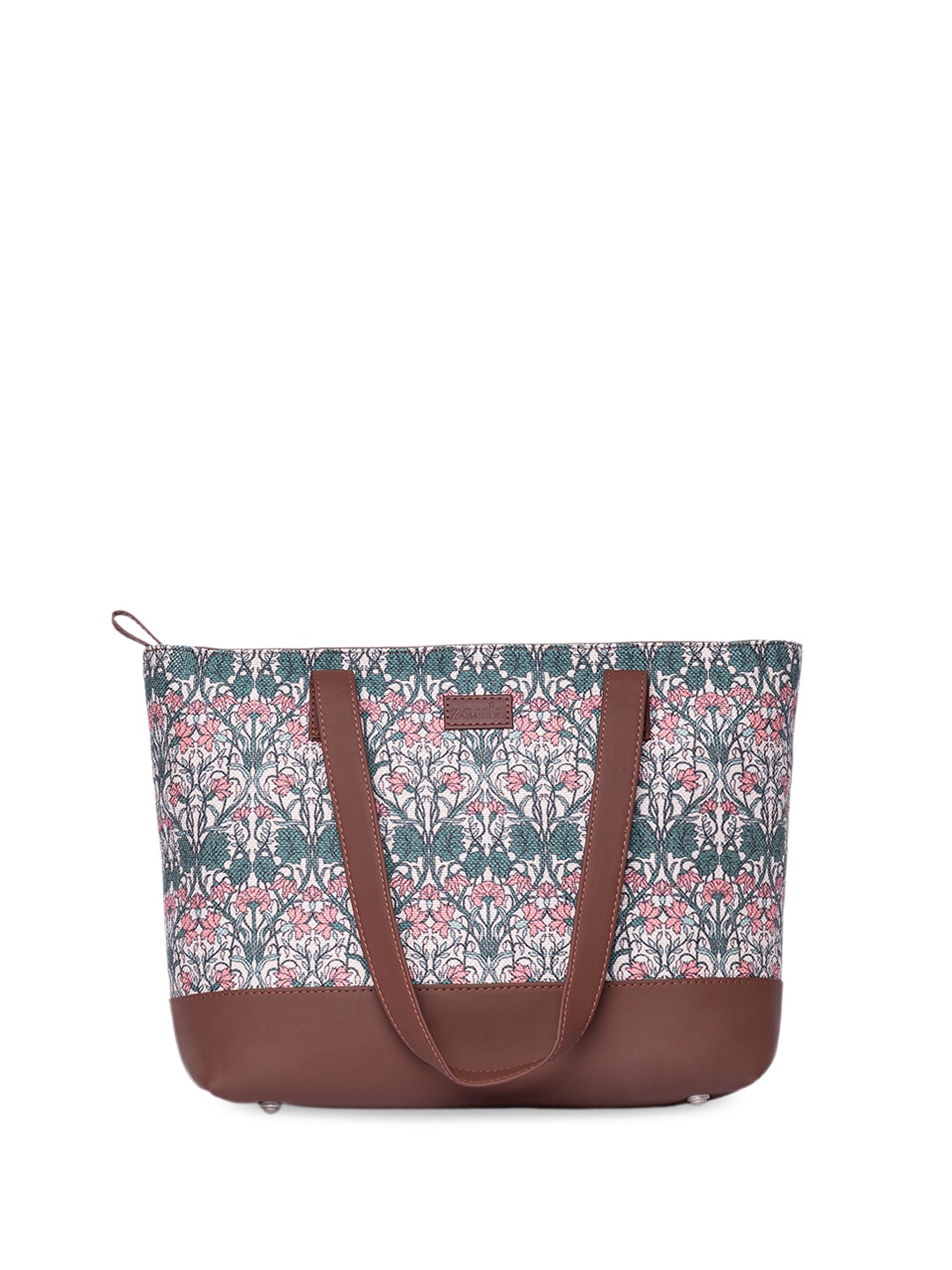 

ZOUK Floral Printed Vegan Leather Structured Tote Bag, Green