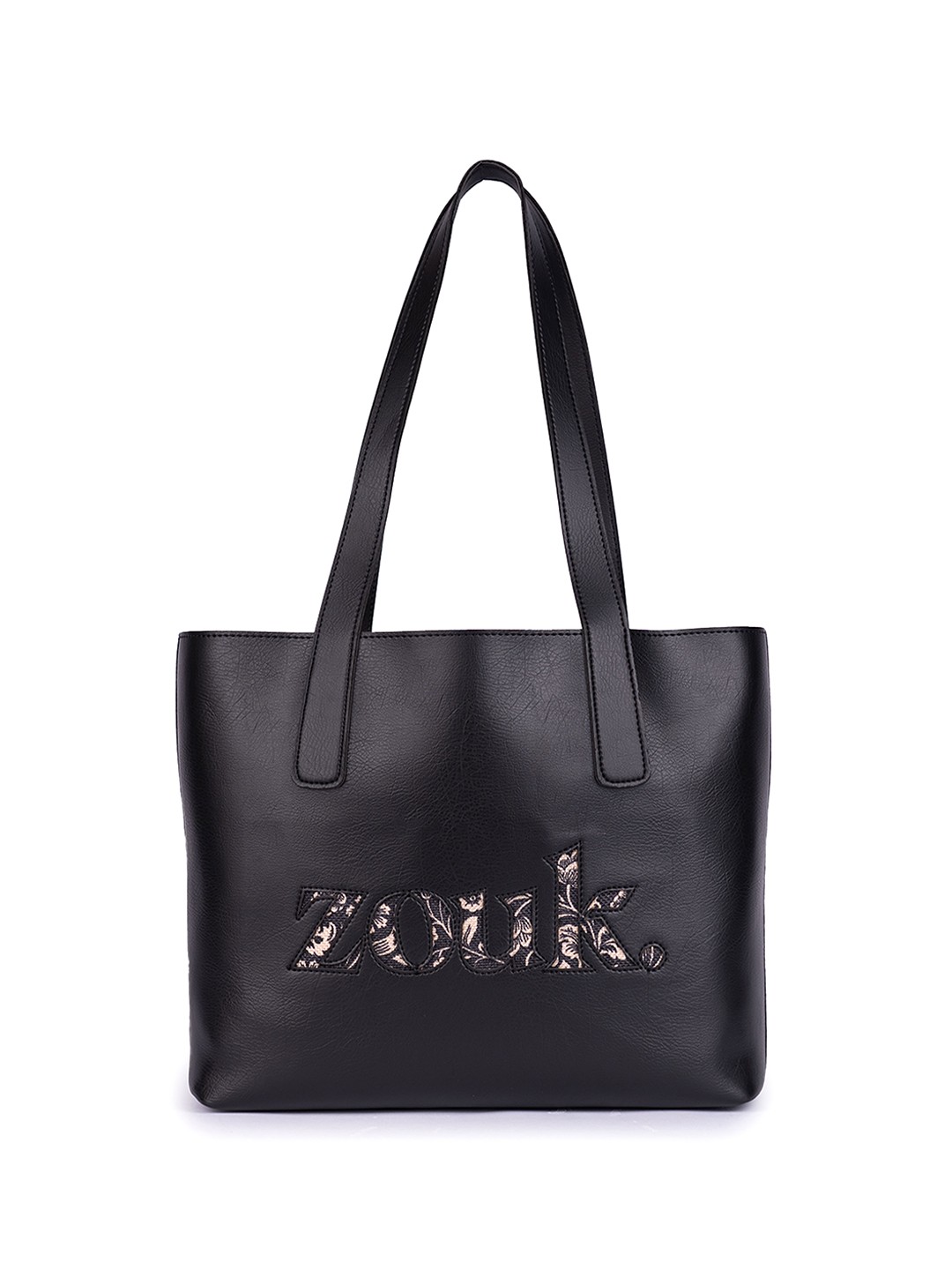 

ZOUK Typography Printed Structured Cut Work Shoulder Bag, Black