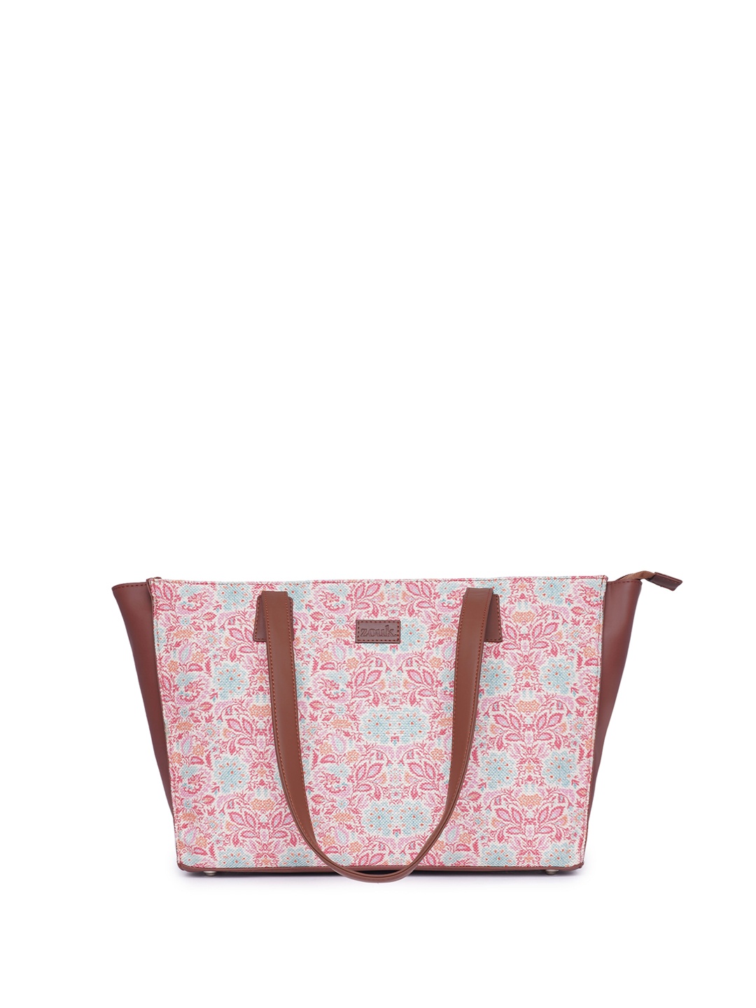 

ZOUK Floral Printed Vegan Leather Structured Tote Bag, Pink