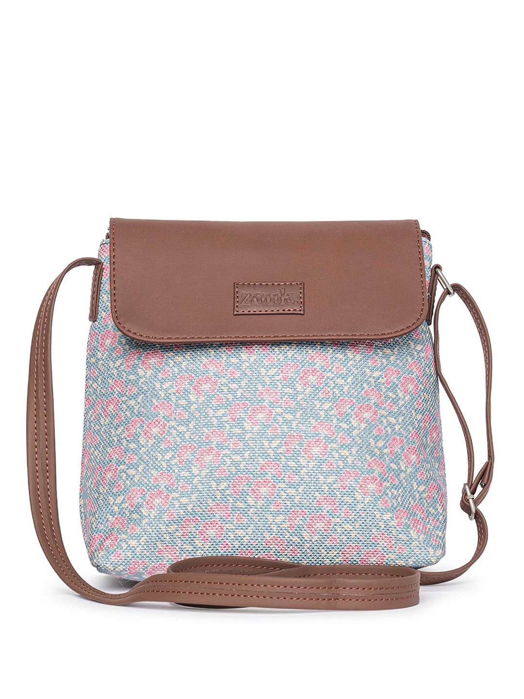 

ZOUK Floral Printed Structured Sling Bag, Blue