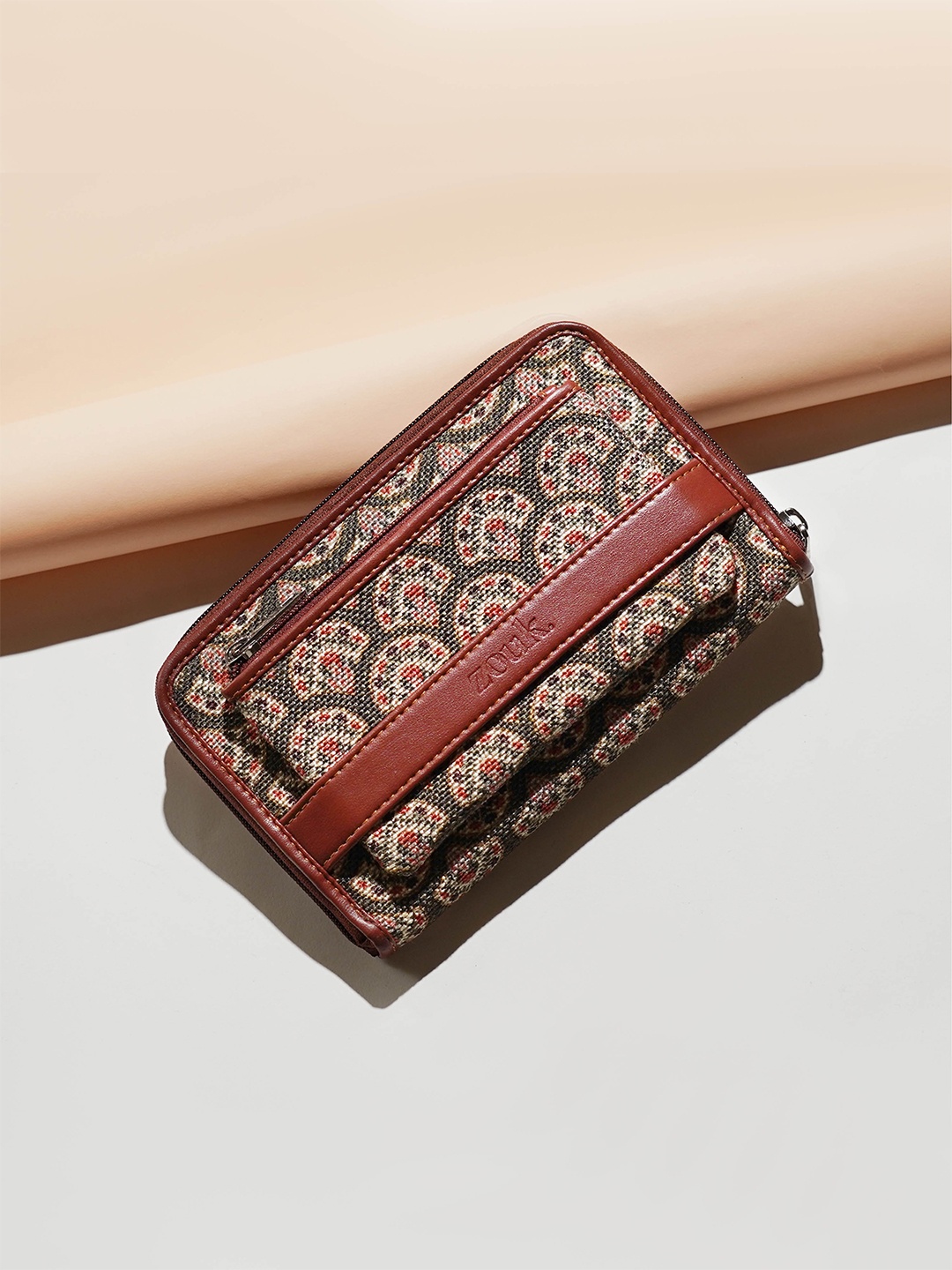 

ZOUK Ethnic Motifs Printed Zip Around Wallet, Brown