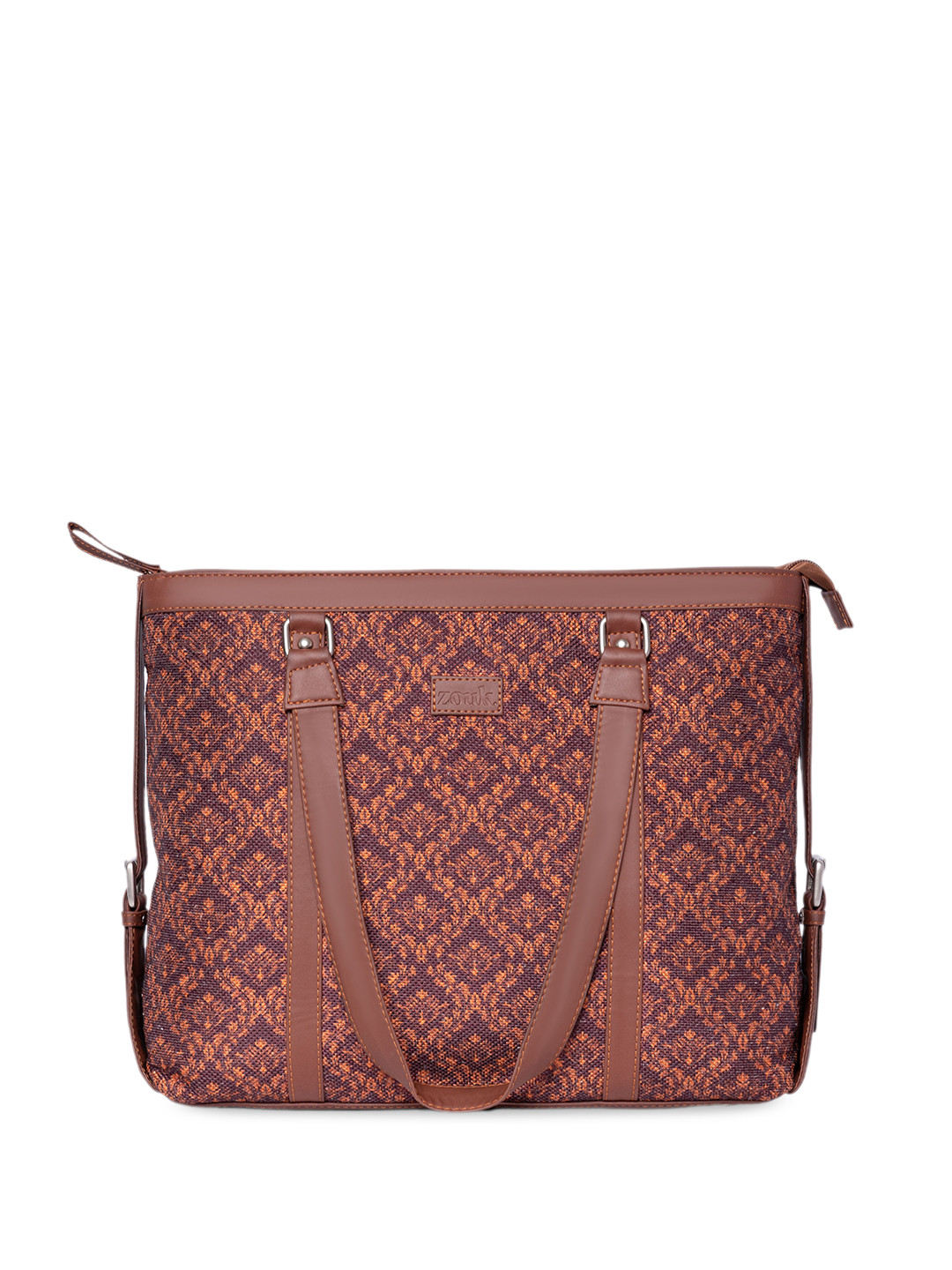 

ZOUK Ethnic Motifs Printed Structured Jute Shoulder Bag, Brown