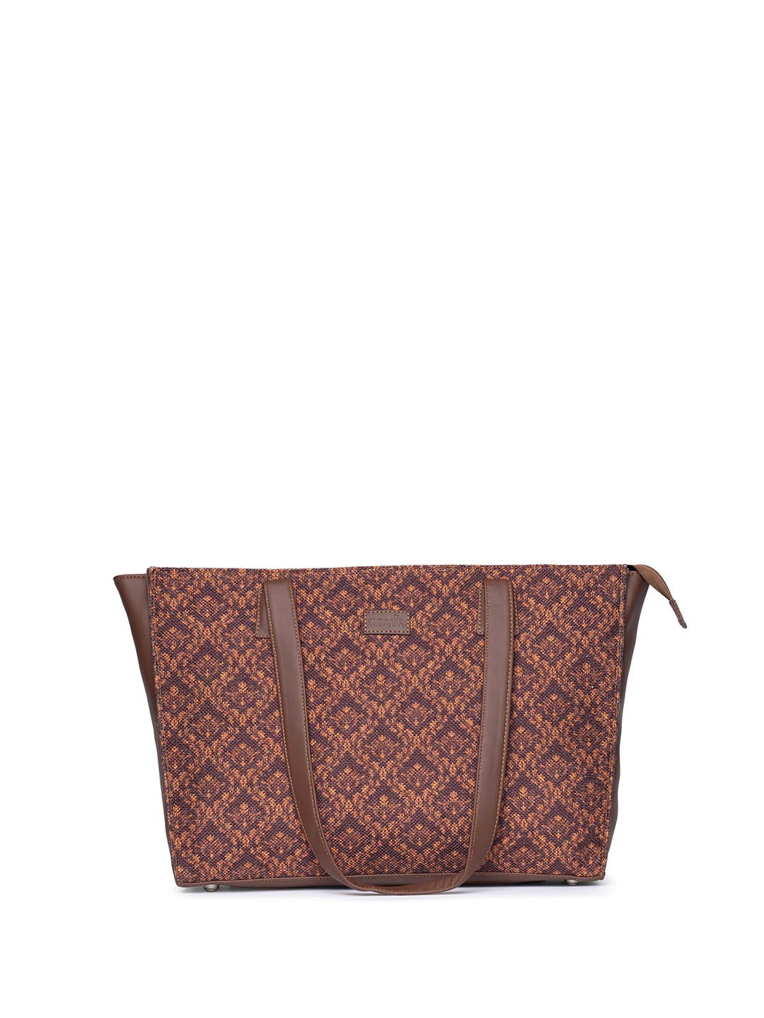 

ZOUK Ethnic Motifs Printed Structured Jute Shoulder Bag, Brown