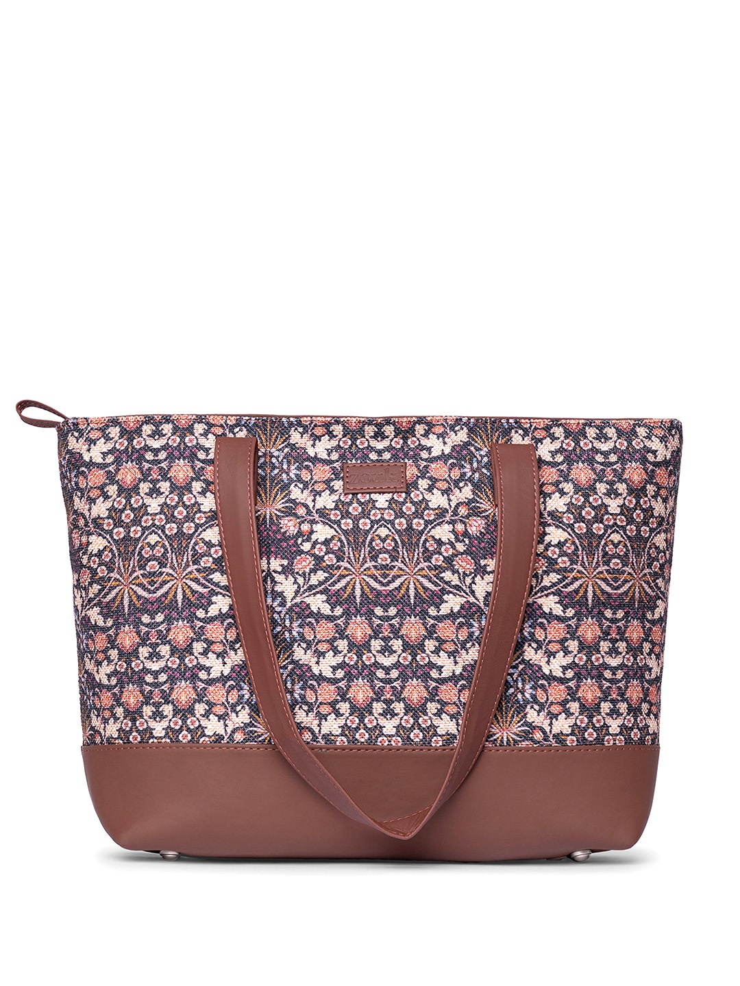 

ZOUK Floral Printed Structured jute Shoulder Bag, Brown