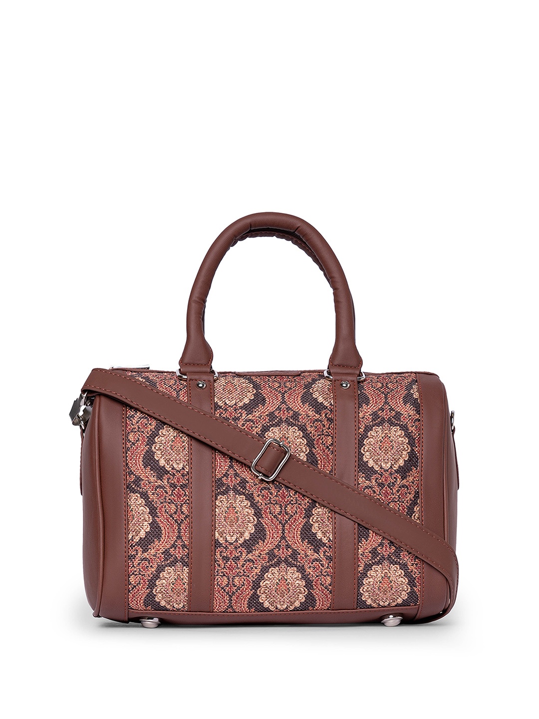 

ZOUK Ethnic Motifs Printed Structured Vegan Leather Handheld Bag, Brown