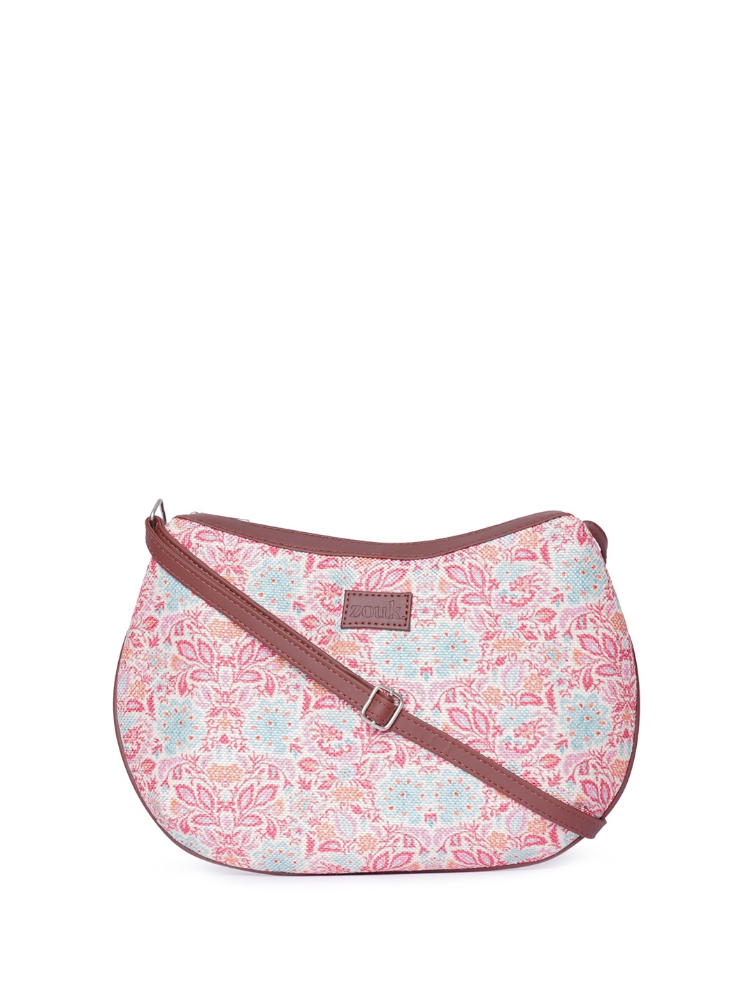 

ZOUK Floral Printed Water Resistant Small Sling Bag, Pink