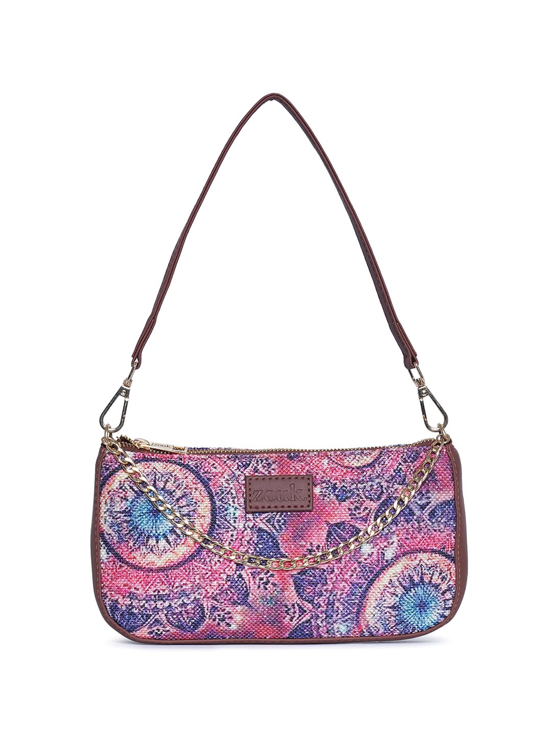 

ZOUK Ethnic Motifs Printed Structured Jute Shoulder Bag, Pink