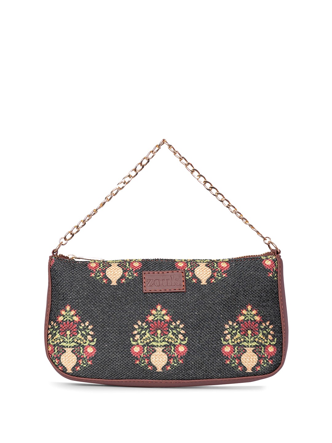 

ZOUK Ethnic Motif Printed Structured Sling Bag, Green