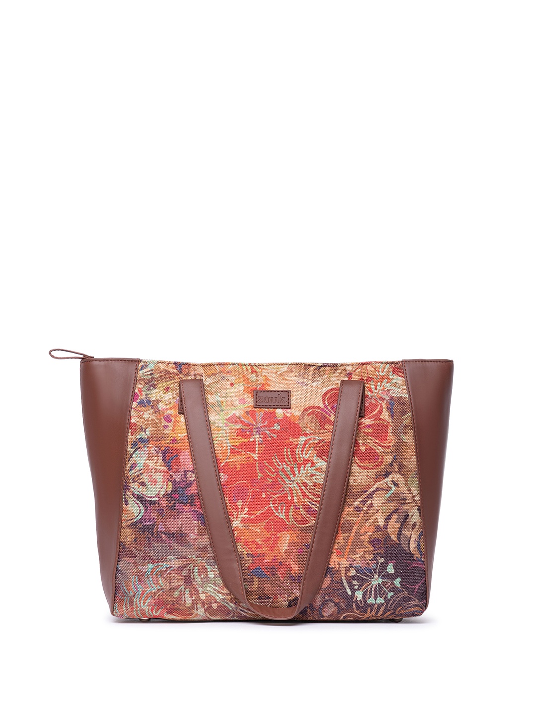 

ZOUK Floral Printed Structured Jute Shoulder Bag, Brown