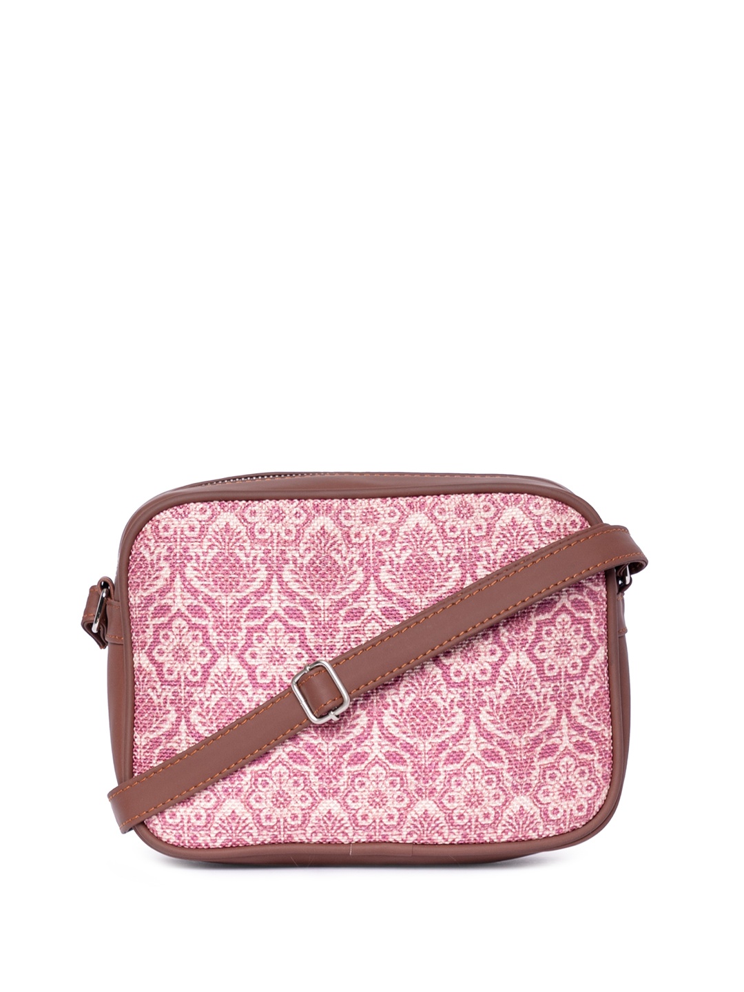 

ZOUK Ethnic Motifs Printed Structured Sling Bag, Pink