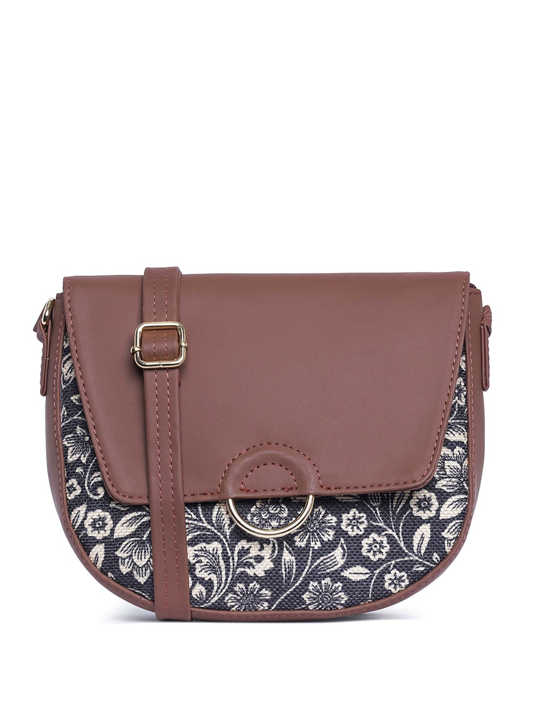 

ZOUK Floral Printed Vegan Leather Structured Sling Bag, Black