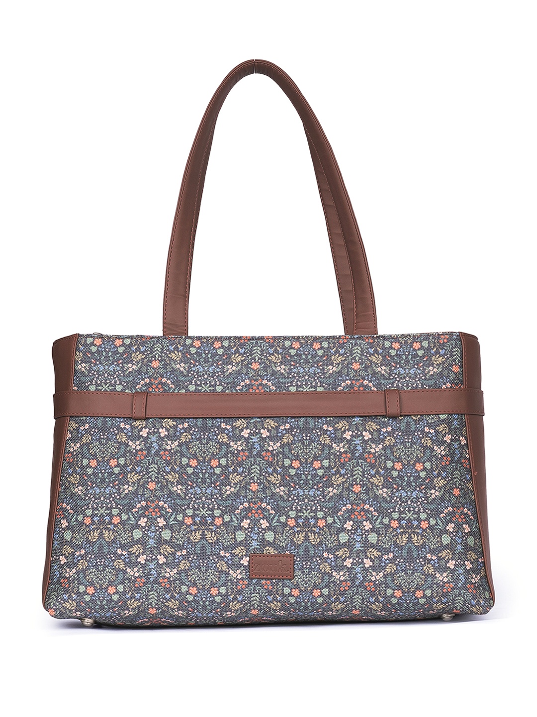 

ZOUK Floral Printed Structured Jute Handheld Bag, Blue