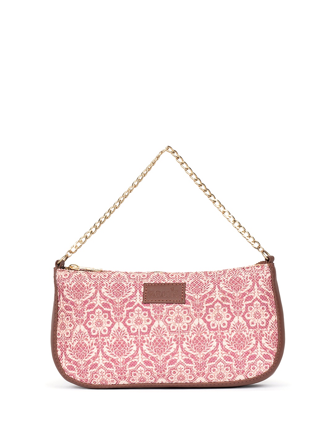 

ZOUK Ethnic Motifs Printed Structured Jute Handheld Bag, Brown