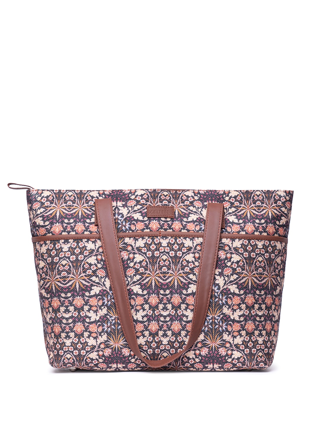 

ZOUK Floral Printed Structured Shoulder Bag, Brown